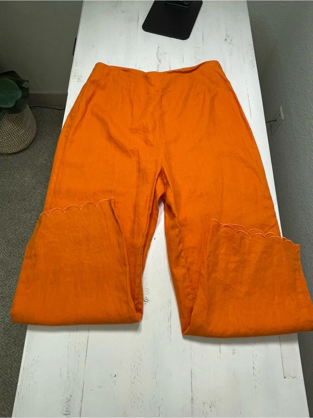 Reformation Orange Linen Scalloped Hem Ankle Pants Size 8